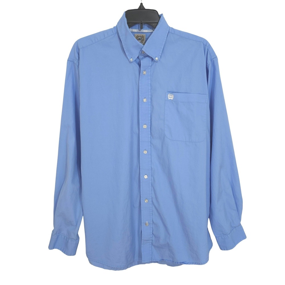 Cinch Button Down Long Sleeve Western Shirt Mens Medium Blue Cotton Cowboy Prep